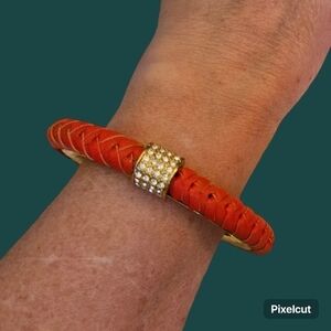 Coral Braided Crystal Paved Bangle Bracelet